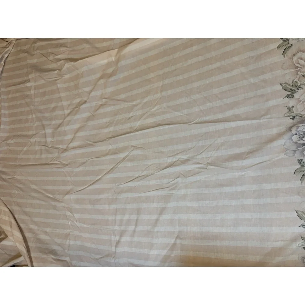 Vintage Cannon Pink Floral Stripe No Iron Queen Flat Bedsheet & 1 Pillowcase